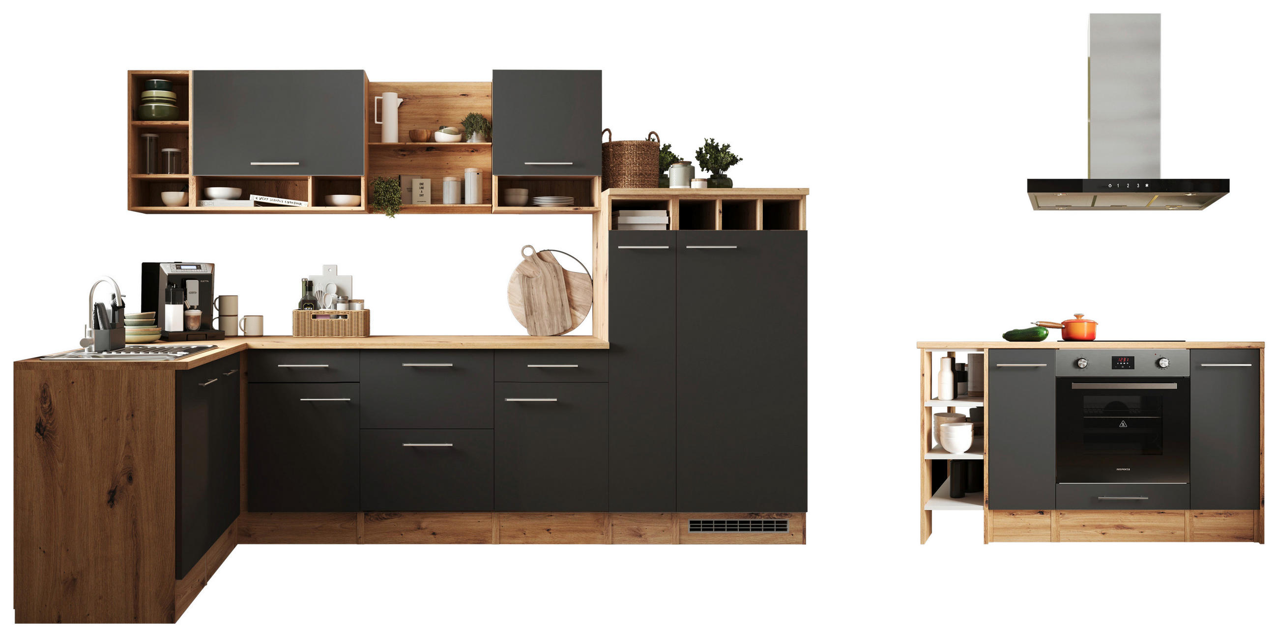 ECKKÜCHE 310/172 cm  in Grau  - Wildeiche/Grau, Design, Holzwerkstoff/Metall (310/172cm) - Respekta