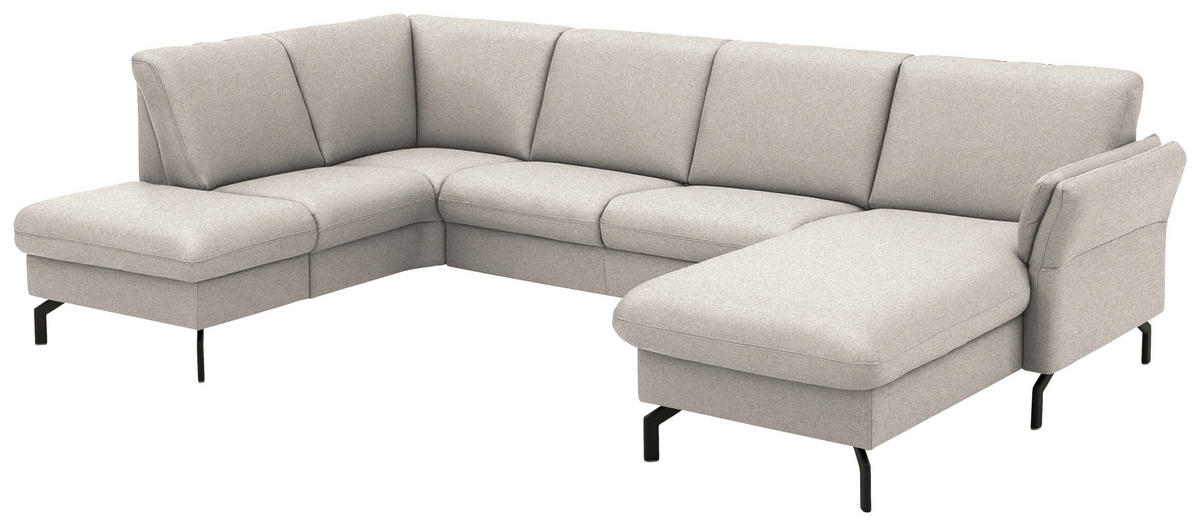WOHNLANDSCHAFT Flachgewebe Beige  - Beige/Schwarz, Konventionell, Textil/Metall (190/307/170cm) - Beldomo Comfort