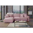 ECKSOFA Rosa Velours Zierkissen, Rückenkissen, Bettkasten, Schlaffunktion, Rücken echt, Liegefläche im Originalstoff  - Chromfarben/Rosa, KONVENTIONELL, Kunststoff/Textil (195/293cm) - Carryhome
