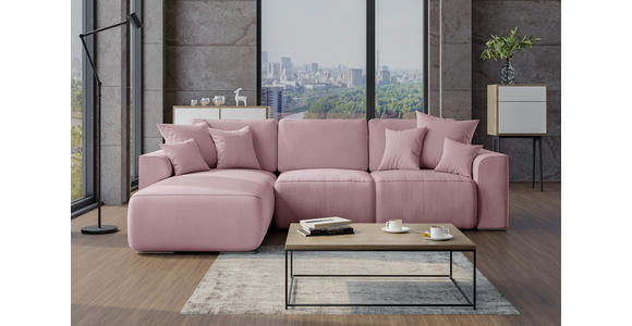 ECKSOFA Rosa Velours Zierkissen, Rückenkissen, Bettkasten, Schlaffunktion, Rücken echt, Liegefläche im Originalstoff  - Chromfarben/Rosa, KONVENTIONELL, Kunststoff/Textil (195/293cm) - Carryhome