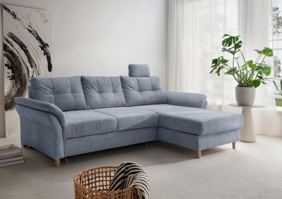 ECKSOFA in Chenille Hellblau  - Naturfarben/Hellblau, Modern, Holz/Textil (250/176cm) - Livetastic