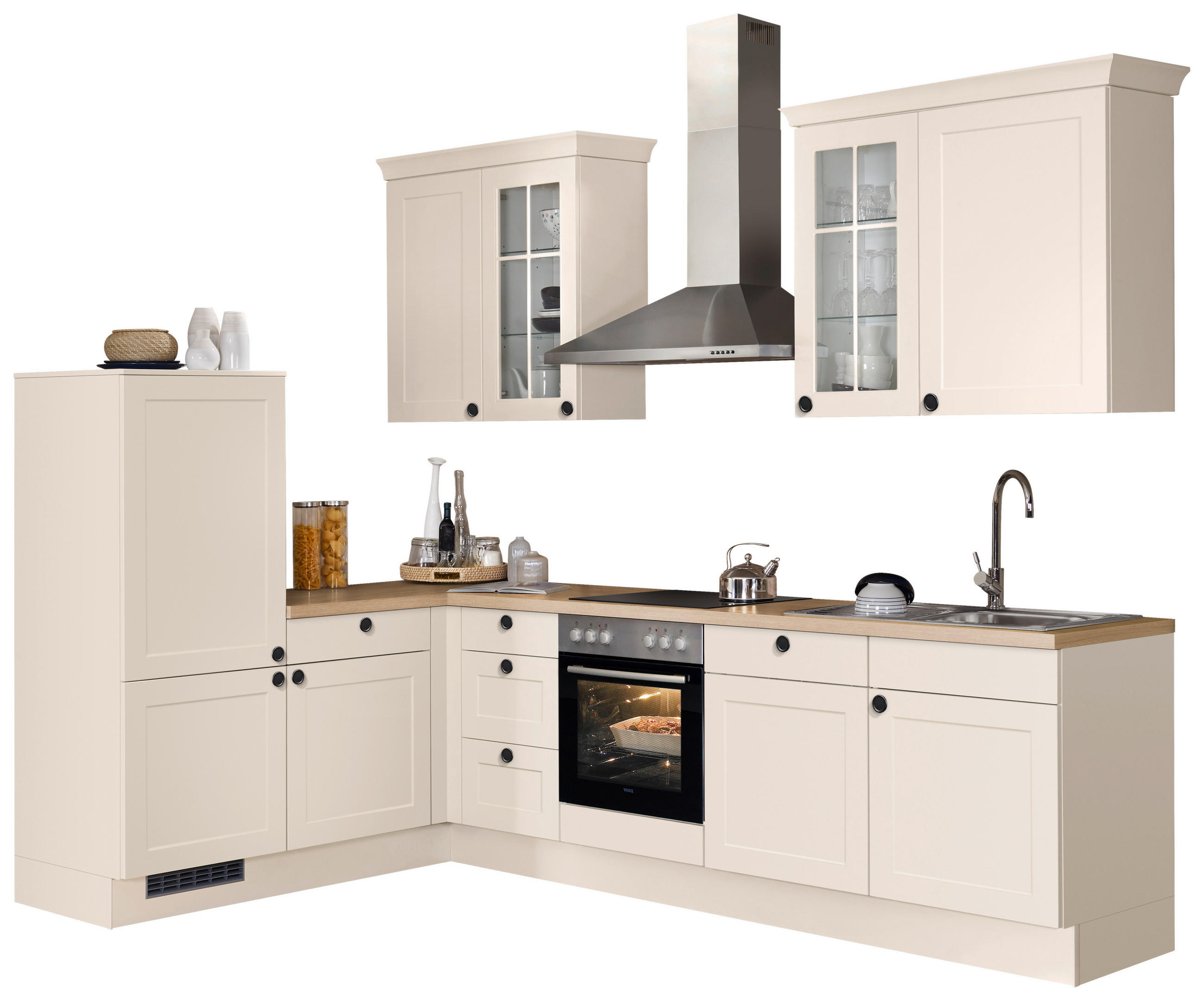 ECKKÜCHE 185,4/290,0 cm  in Magnolie  - Eichefarben/Magnolie, Basics, Glas/Holzwerkstoff (185,4/290,0cm) - Impuls