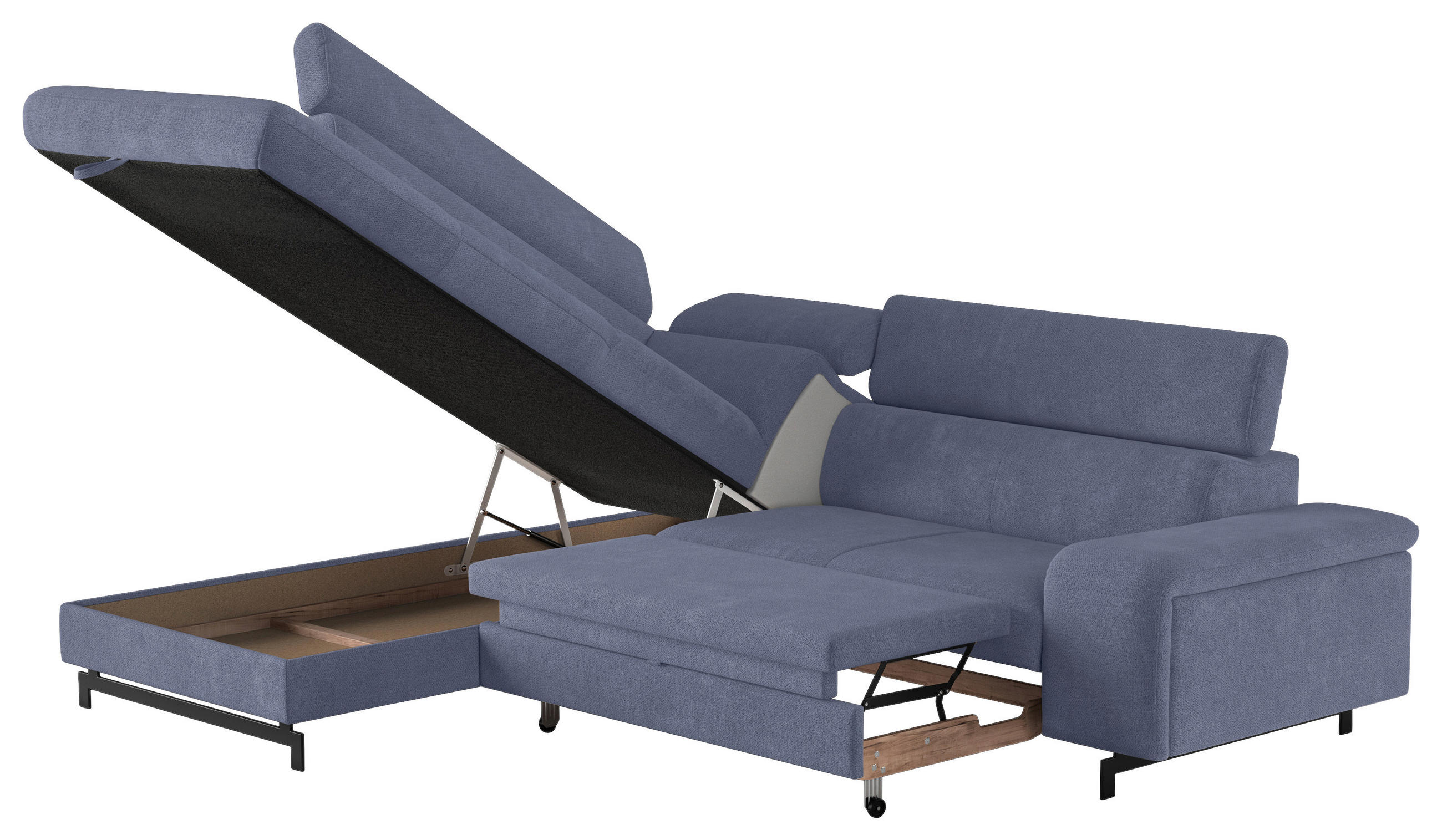 ECKSOFA in Chenille Blau  - Blau/Schwarz, Textil/Metall (215/262cm) - MID.YOU