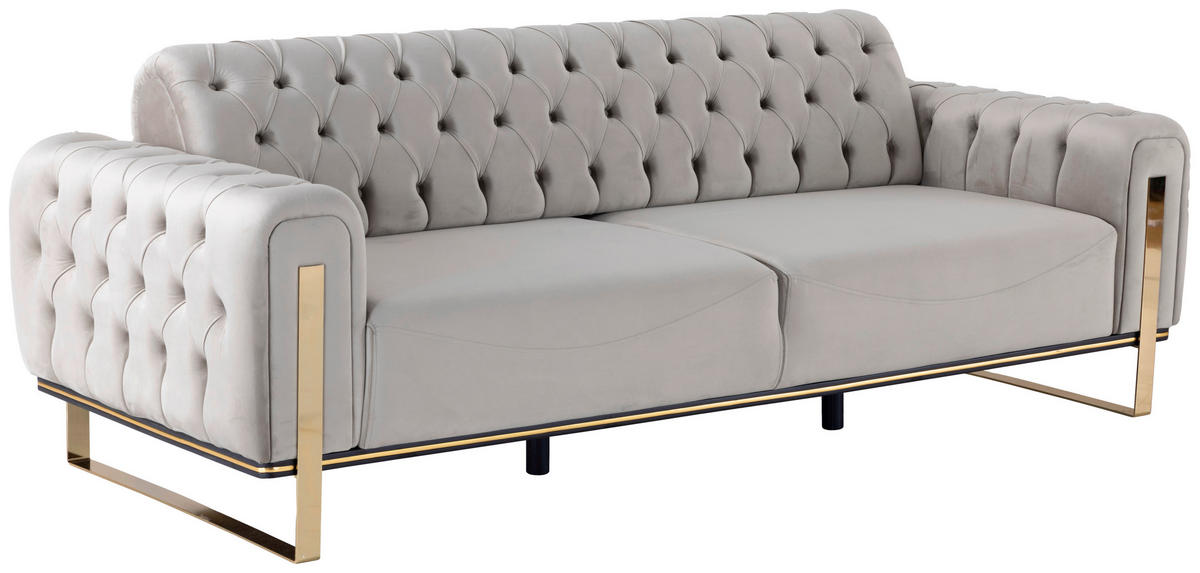 3-SITZER-SOFA Samt Greige  - Greige/Goldfarben, Design, Textil (236/93/83cm) - Livetastic