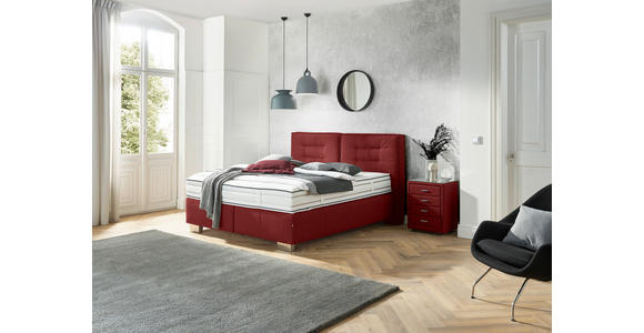 BOXSPRINGBETT 200/200 cm,  in Rot, Matratze, gepolstertes Kopfteil, H2 + H4 = mittel + sehr fest  - Chromfarben/Rot, KONVENTIONELL, Textil (200/200cm) - Dieter Knoll