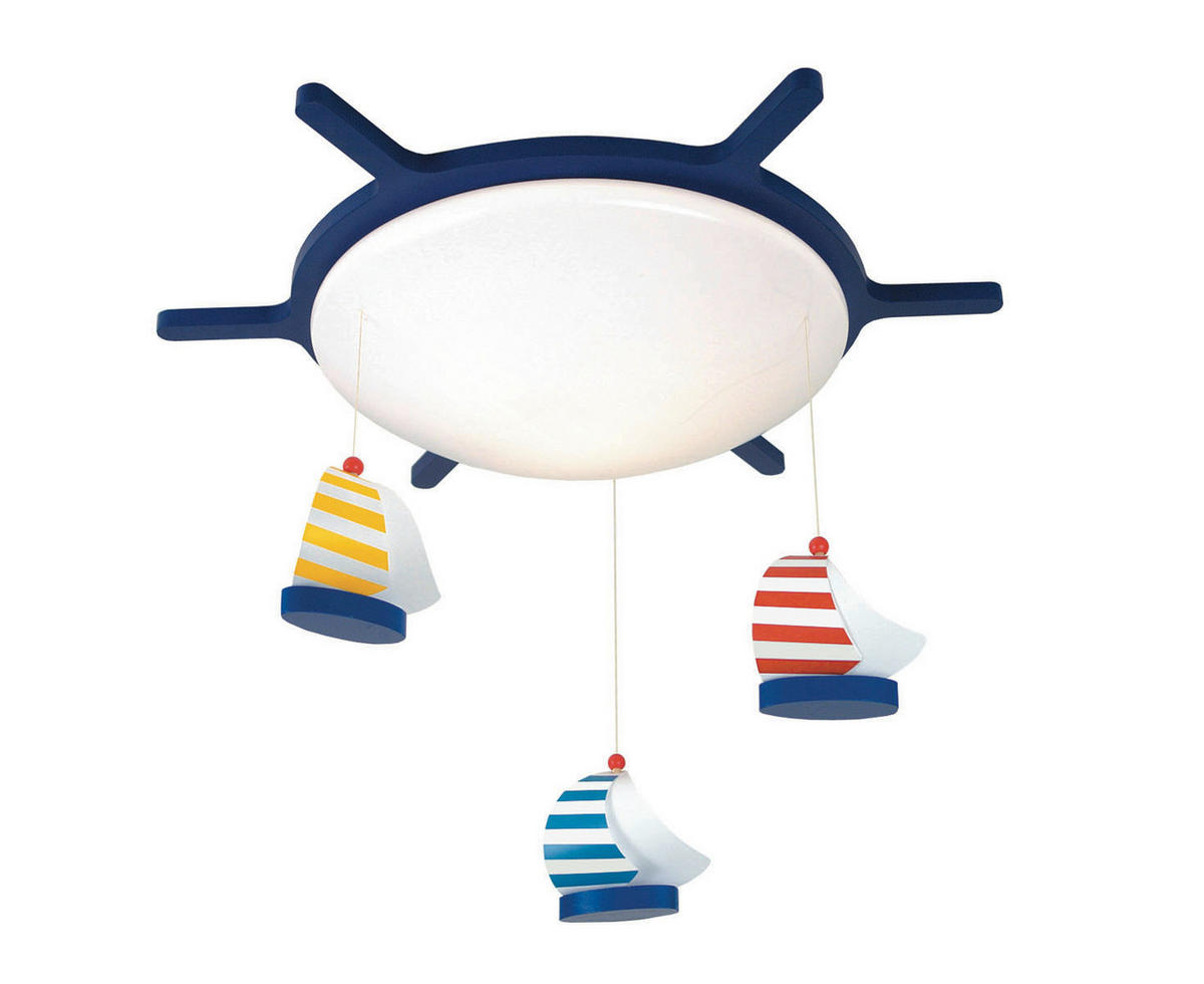 KINDERDECKENLEUCHTE Segelboote 53/53/10 cm  - Blau/Weiß, Trend, Holzwerkstoff/Kunststoff (53/53/10cm)