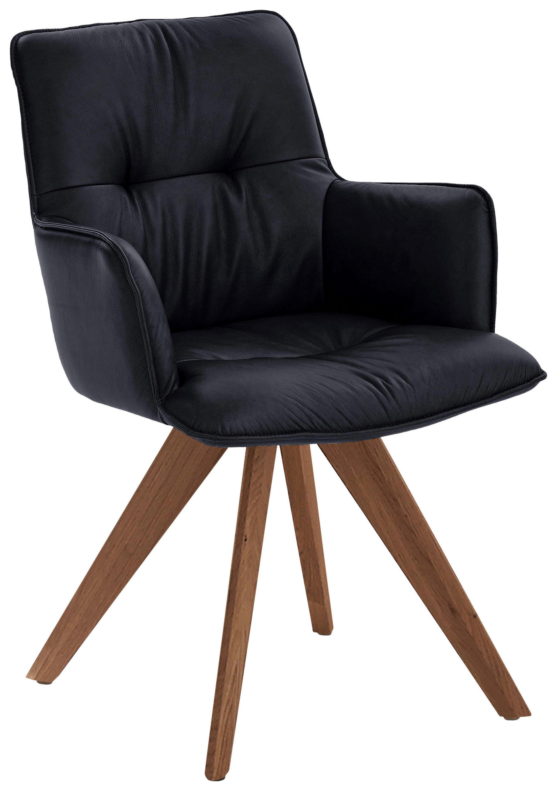 ARMLEHNSTUHL  inklusive Armlehnen, Gestellauswahl  Echtleder  Nussbaumfarben, Dunkelblau  - Nussbaumfarben/Dunkelblau, Design, Leder/Holz (59/89/63cm) - Dieter Knoll