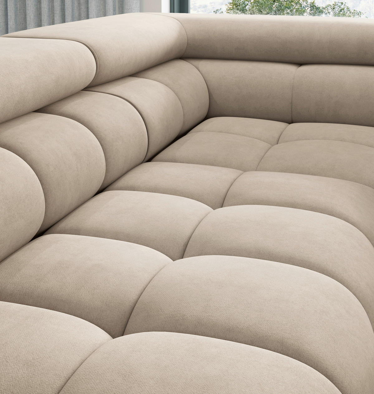 ECKSOFA FERUCCE in Chenille Beige  276/200 cm  - Beige/Schwarz, Design, Textil/Metall (276/200cm) - MID.YOU