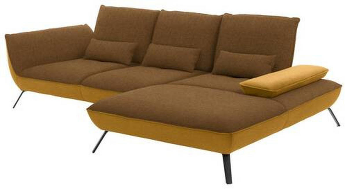 ECKSOFA in Flachgewebe Goldfarben  - Goldfarben/Schwarz, Design, Textil/Metall (301/191cm) - Moderano