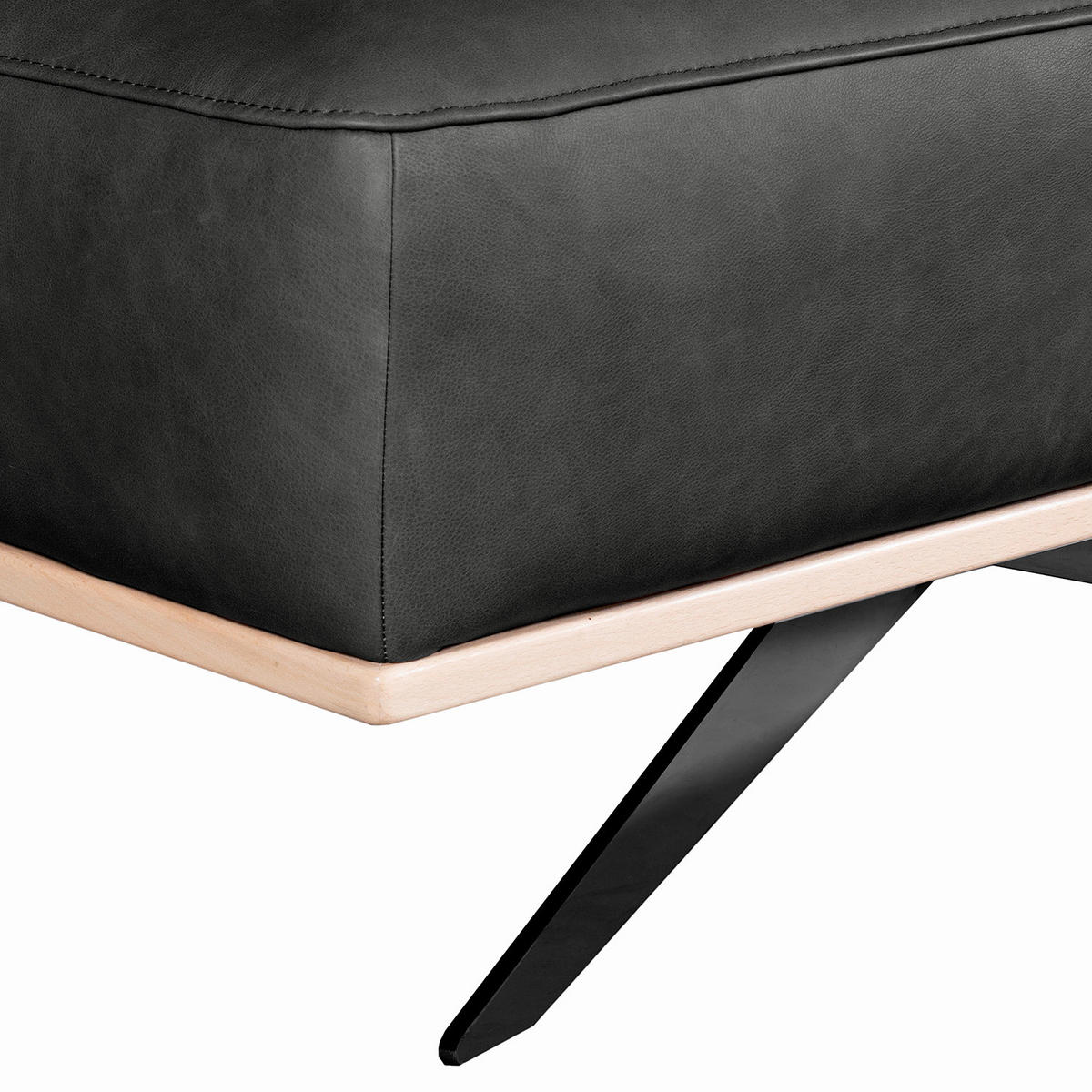 HOCKER Echtleder Schwarz  - Schwarz, Design, Leder/Metall (95/46/80cm) - Livetastic