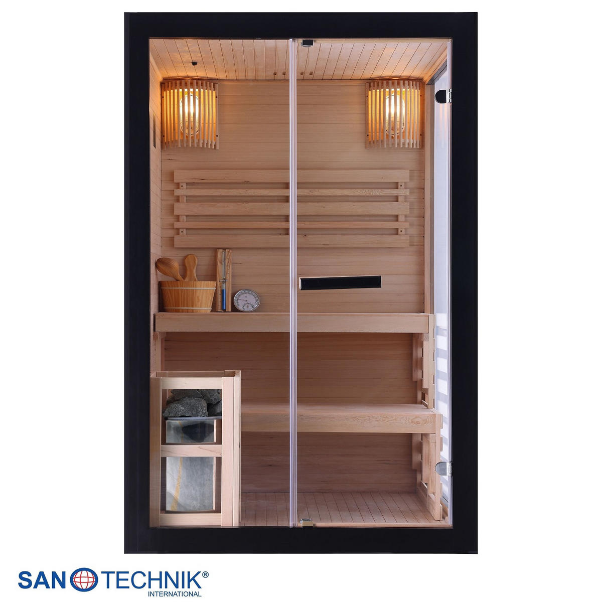 SAUNA für 2 Personen  - Schwarz, Basics, Glas/Holz (130/200/120cm) - Sanotechnik