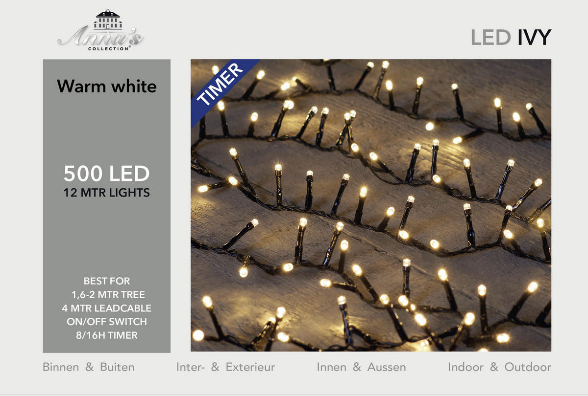 Lichterkette mit 500 LED´s 1200 cm  - Schwarz, Basics, Kunststoff (1200cm) - X-Mas