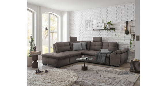 ECKSOFA in Mikrovelours Graubraun  - Graubraun/Schwarz, KONVENTIONELL, Kunststoff/Textil (217/265cm) - Carryhome