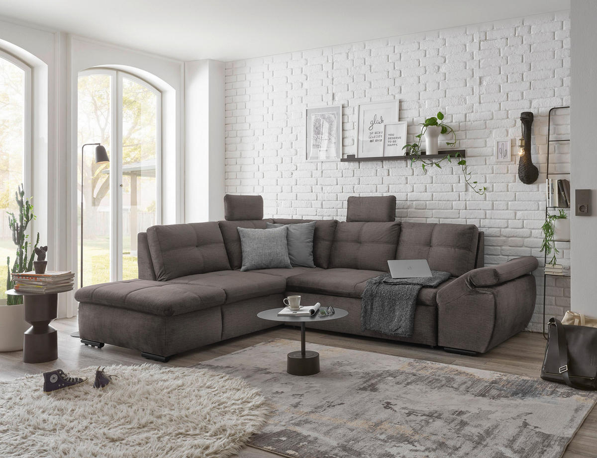 ECKSOFA Graubraun Mikrovelours  - Graubraun/Schwarz, KONVENTIONELL, Kunststoff/Textil (217/265cm) - Carryhome