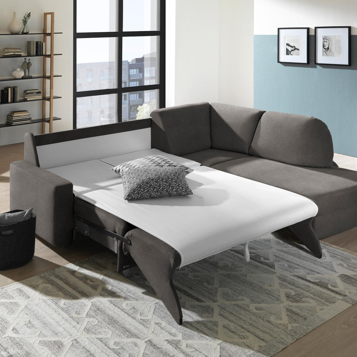 ECKSOFA in Flachgewebe Schlammfarben  227/208 cm  - Schlammfarben/Eichefarben, KONVENTIONELL, Holz/Textil (227/208cm) - Sedda