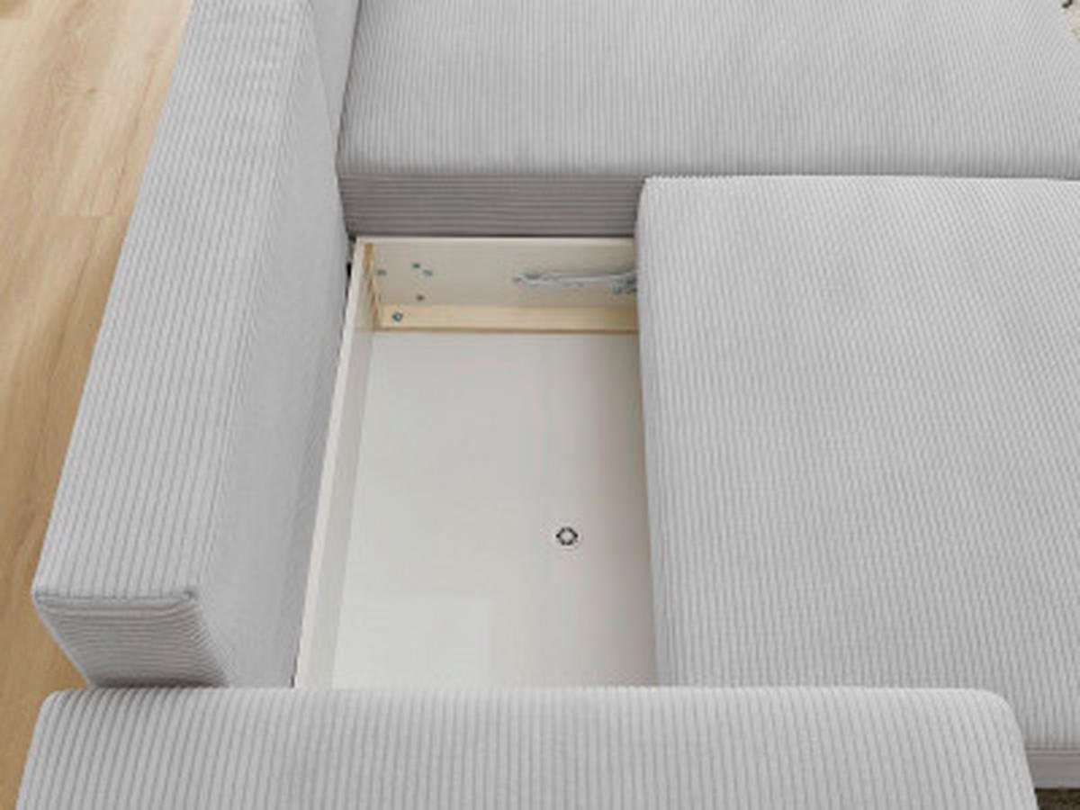 ECKSOFA Ottomane rechts  ATILLA Hellgrau Cord  - Hellgrau/Schwarz, MODERN, Kunststoff/Textil (244/149cm)