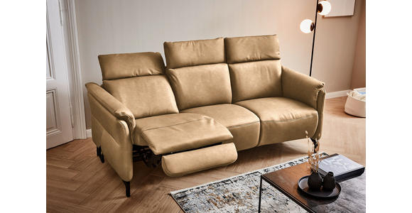 TRAPEZSOFA in Echtleder Honig, Hellbraun  - Hellbraun/Schwarz, KONVENTIONELL, Leder/Metall (221/103/95cm) - Dieter Knoll