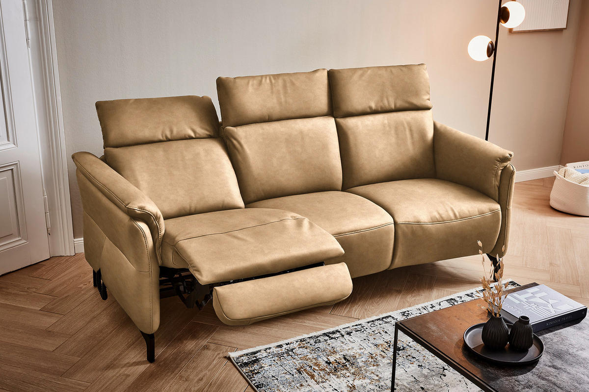 TRAPEZSOFA in Echtleder Honig, Hellbraun  - Hellbraun/Schwarz, KONVENTIONELL, Leder/Metall (221/103/95cm) - Dieter Knoll