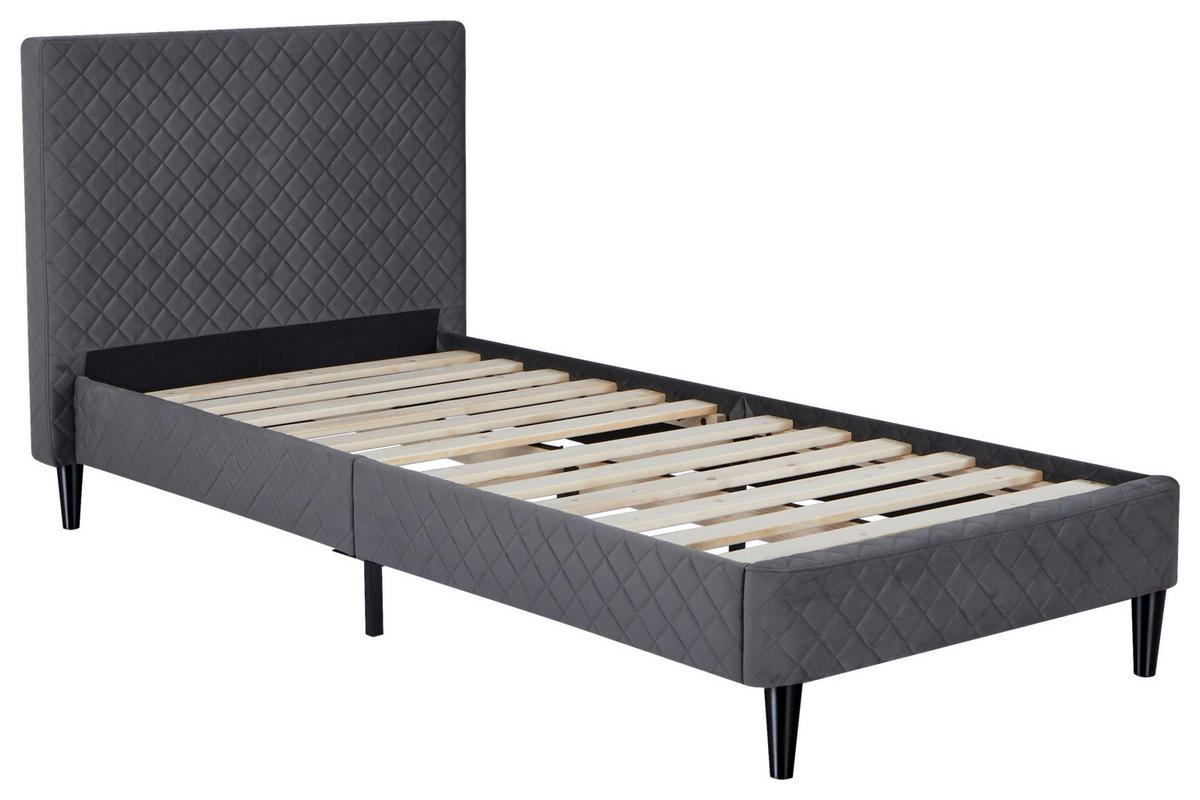 POLSTERBETT 90/200 cm,  in Grau, Lattenrost,  - Schwarz/Naturfarben, Design, Holz/Kunststoff (90/200cm) - Boxxx