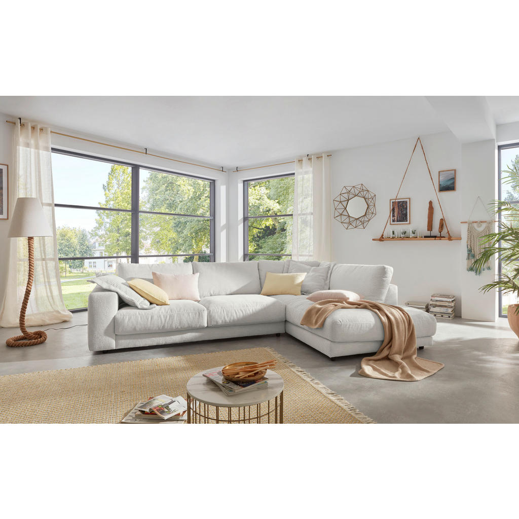 Thumbnail - Hom`in Ecksofa, Hellgrau, Textil, 4-Sitzer, Füllung: Schaumstoff, Federn, Ottomane rechts, L-Form, 325x224 cm, Blauer En...