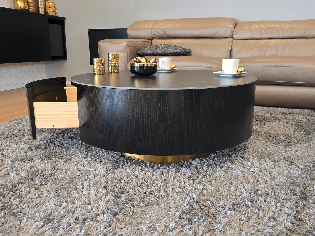 COUCHTISCH in Metall, Stein, Holzwerkstoff 90/90/36 cm  - Goldfarben/Schwarz, Design, Holzwerkstoff/Stein (90/90/36cm) - Modante