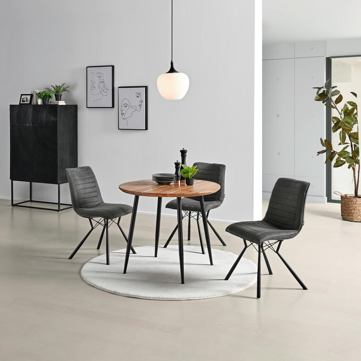 ESSTISCH in Holz, Metall  - Schwarz/Akaziefarben, Natur, Holz/Metall (90/76/90cm) - Livetastic