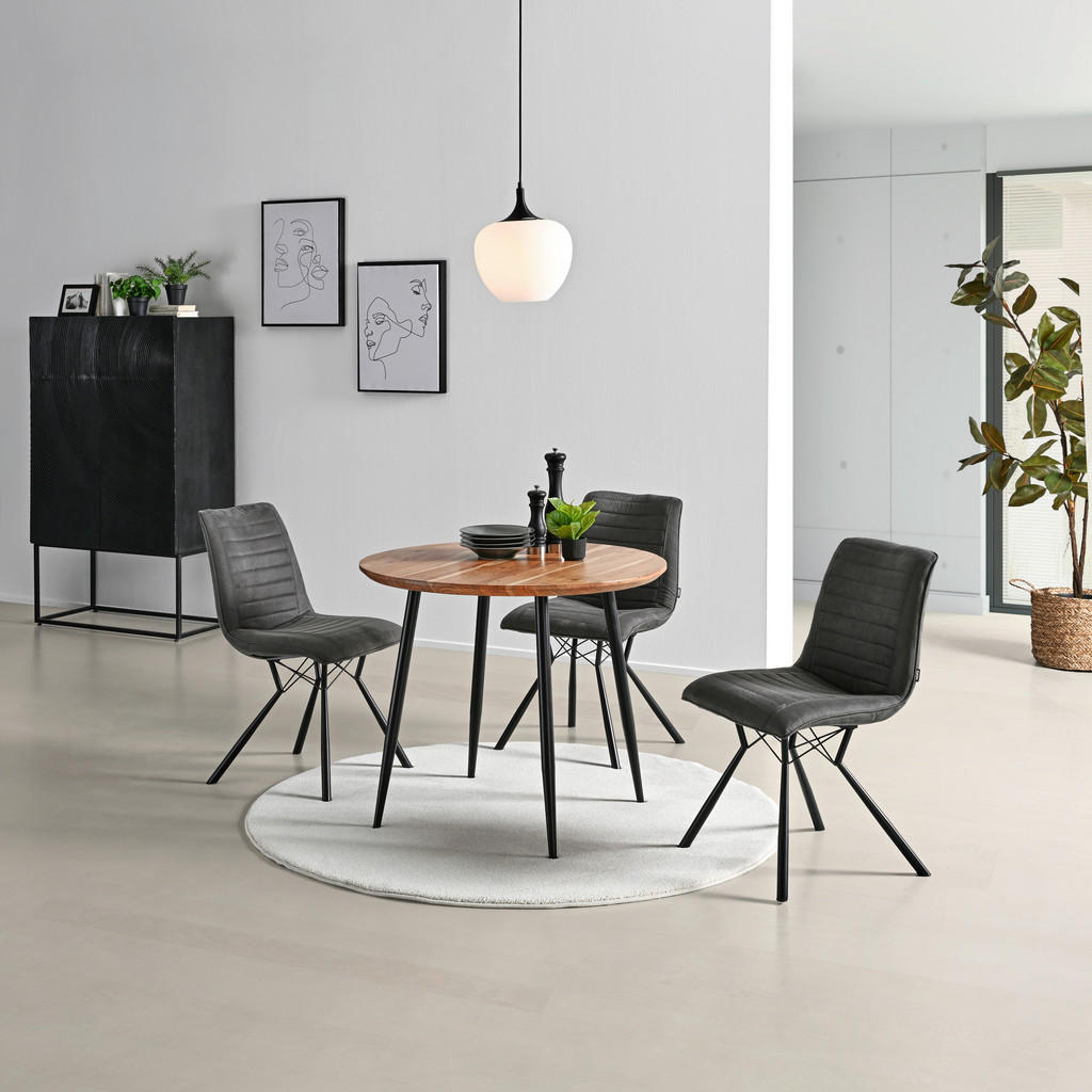 Thumbnail - Livetastic Esstisch, Schwarz, Akazie, Holz, Metall, Akazie, Hartholz, Holz, rund, konisch, 90x76x90 cm, Esszimmer, Tisch...