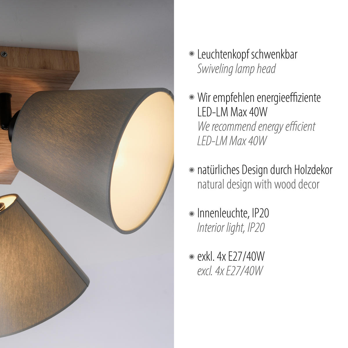 DECKENLEUCHTE    77/28/26 cm  - Natur, Holzwerkstoff/Metall (77/28/26cm)