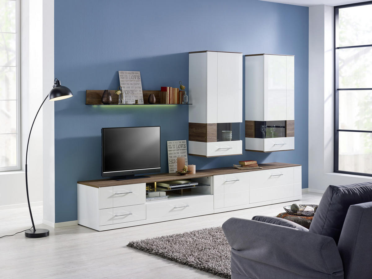 MEDIABÄNK vit, akaciefärgad  160/49/50 cm  - vit/akaciefärgad, Design, trä (160/49/50cm) - Premium Living