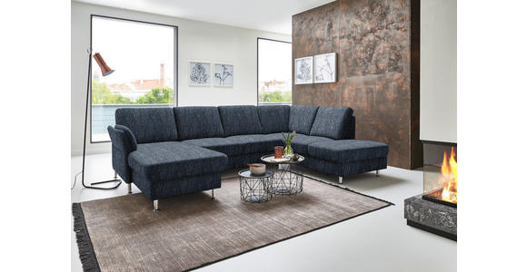 WOHNLANDSCHAFT in Flachgewebe Dunkelblau - Chromfarben/Dunkelblau, KONVENTIONELL, Textil/Metall (168/305/200cm) - Voleo