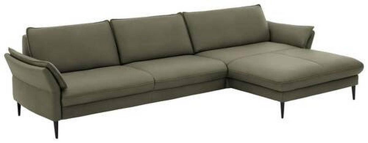 ECKSOFA in Echtleder Grau, Grün  334/172 cm  - Schwarz/Grau, Design, Leder/Metall (334/172cm) - Valdera