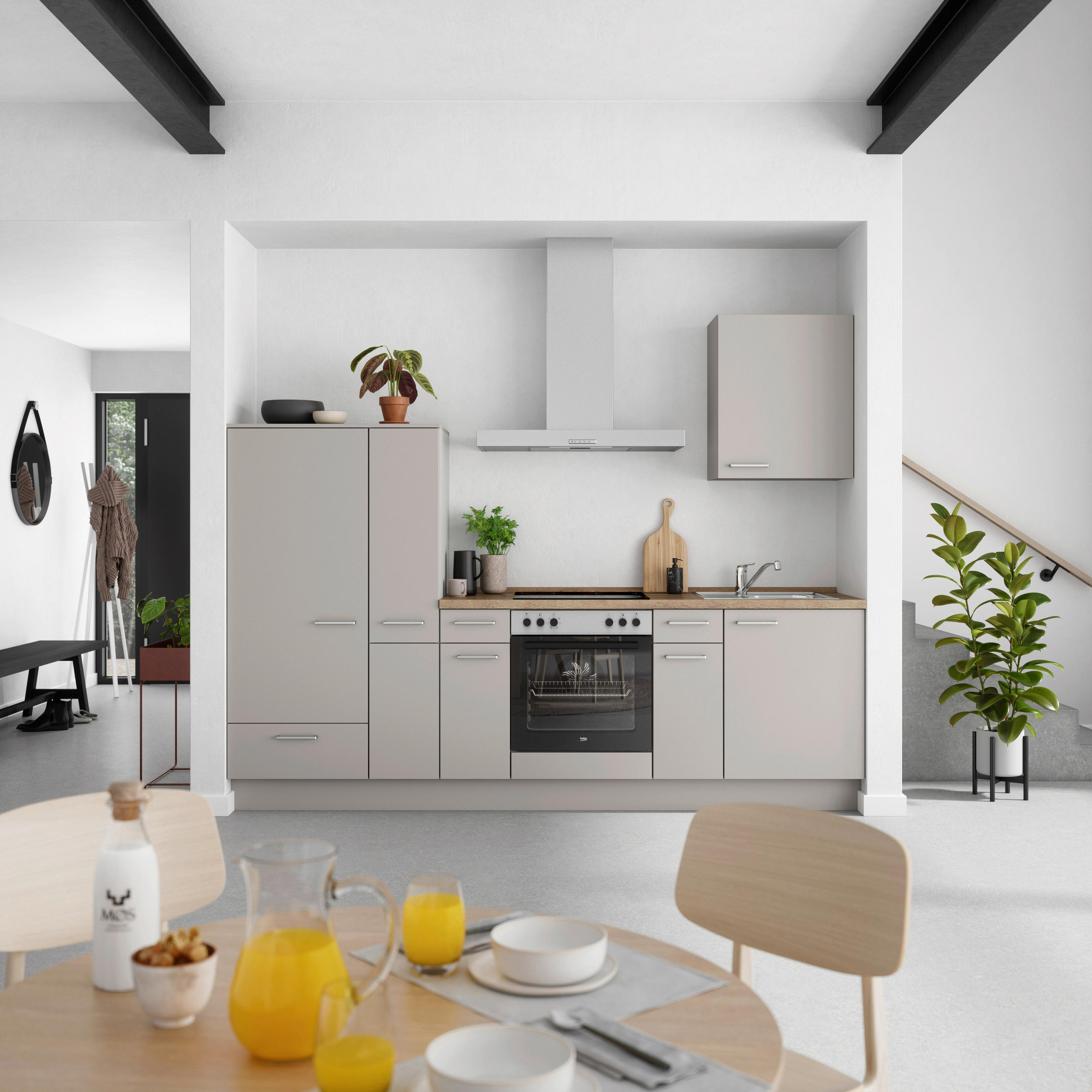 KÜCHENBLOCK 270 cm   in Grau, Eiche dunkel  - Eiche dunkel/Edelstahlfarben, MODERN, Holzwerkstoff/Metall (270cm) - Nobilia