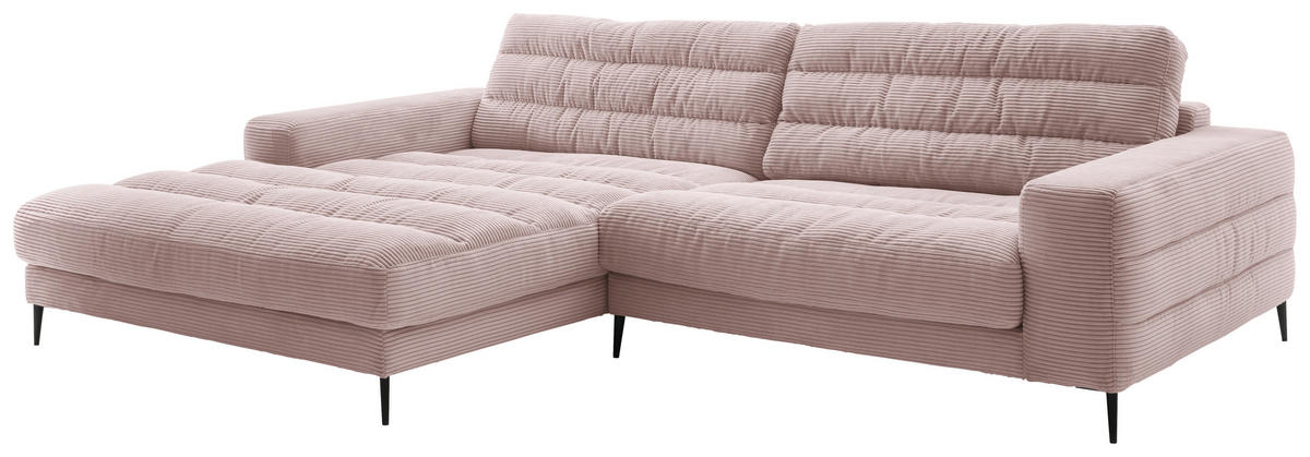 SEDEŽNA GARNITURA, rebrasti žamet roza  - roza/črna, Design, kovina/tekstil (207/296cm) - Pure Home Lifestyle