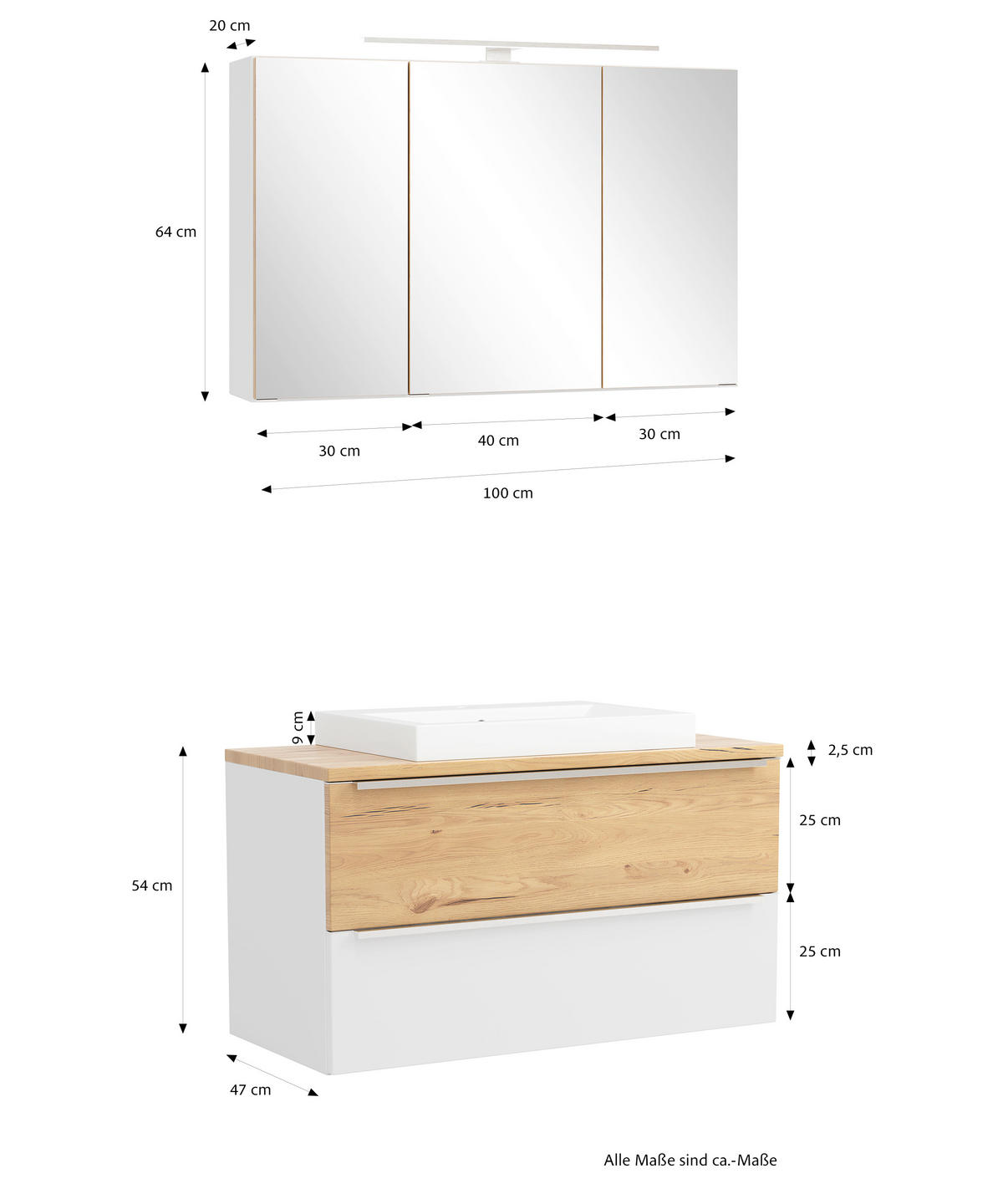 BADEZIMMER 2-teilig  in  - Wildeiche/Weiß, Trend, Glas/Holzwerkstoff (100/200/47cm) - Held