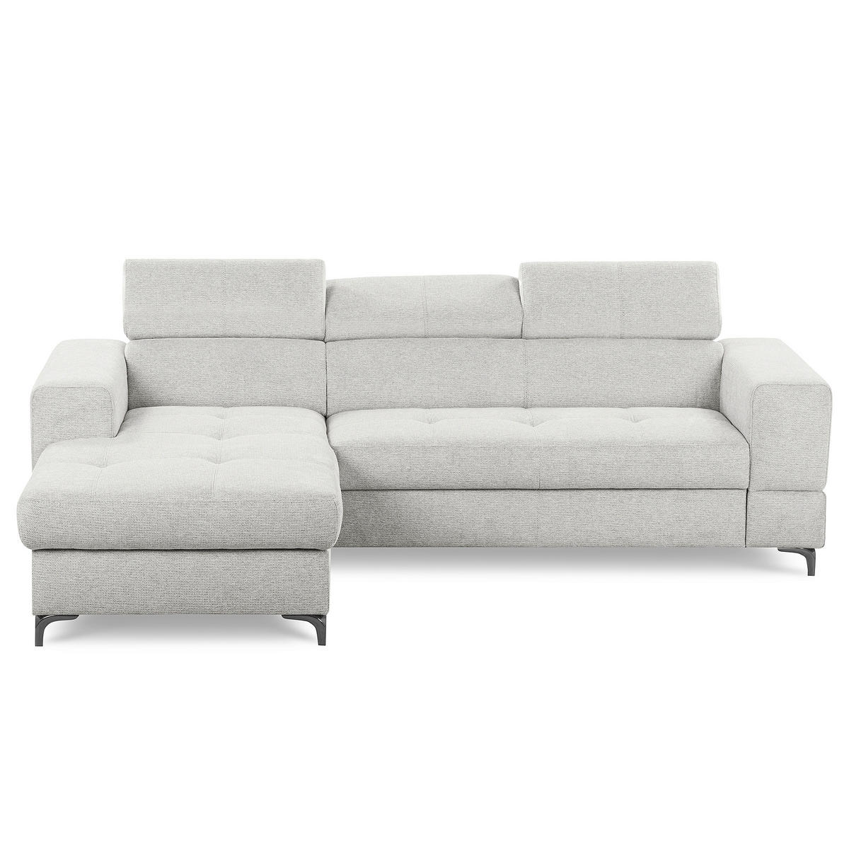 ECKSOFA TORINO Hellgrau Chenille Bettkasten, Kopfteilverstellung  - Schwarzchrom/Hellgrau, Design, Textil/Metall (173/247cm) - Livetastic