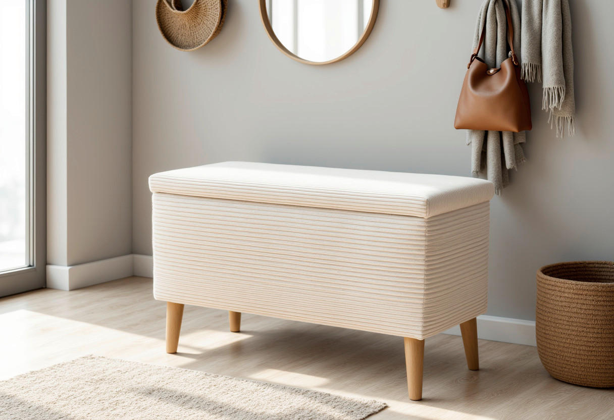 HOCKER 400 004  Cord Creme  - Creme/Naturfarben, Basics, Holz/Textil (91/58/41cm) - Livetastic