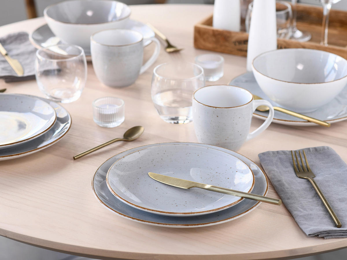KOMBISERVICE Weiß, Hellgrau Vintage Nature 16-teilig 4 Personen  - Hellgrau/Weiß, Basics, Keramik - Creatable