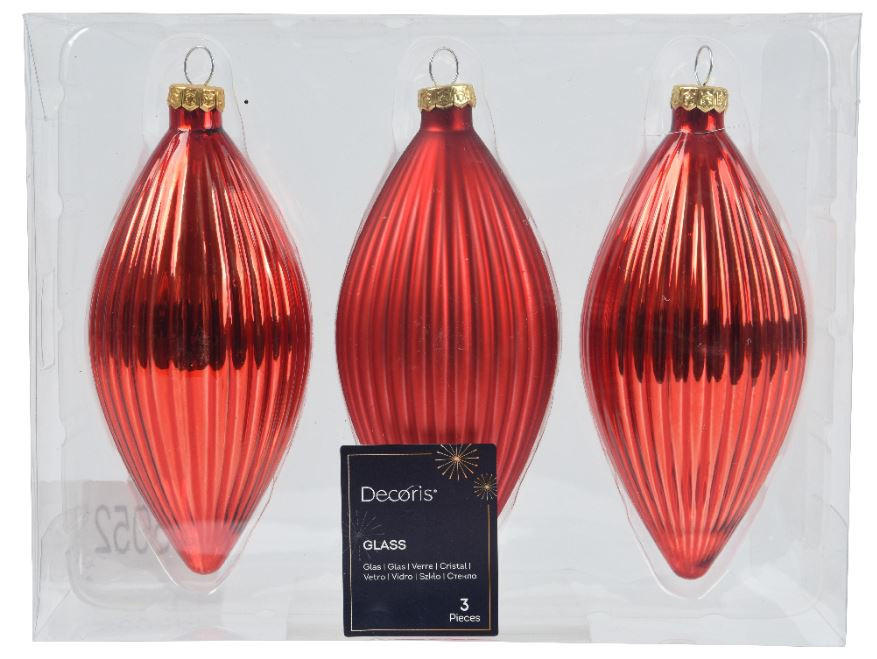 ORNAMENTE BRAD DE CRĂCIUN - roșu, Basics, sticlă (6,00/6,00/13,00cm) - X-Mas
