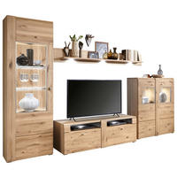 WOHNWAND  in Eichefarben, Schieferfarben  328/205/51 cm  - Schieferfarben/Eichefarben, KONVENTIONELL, Glas/Holz (328/205/51cm) - Voleo