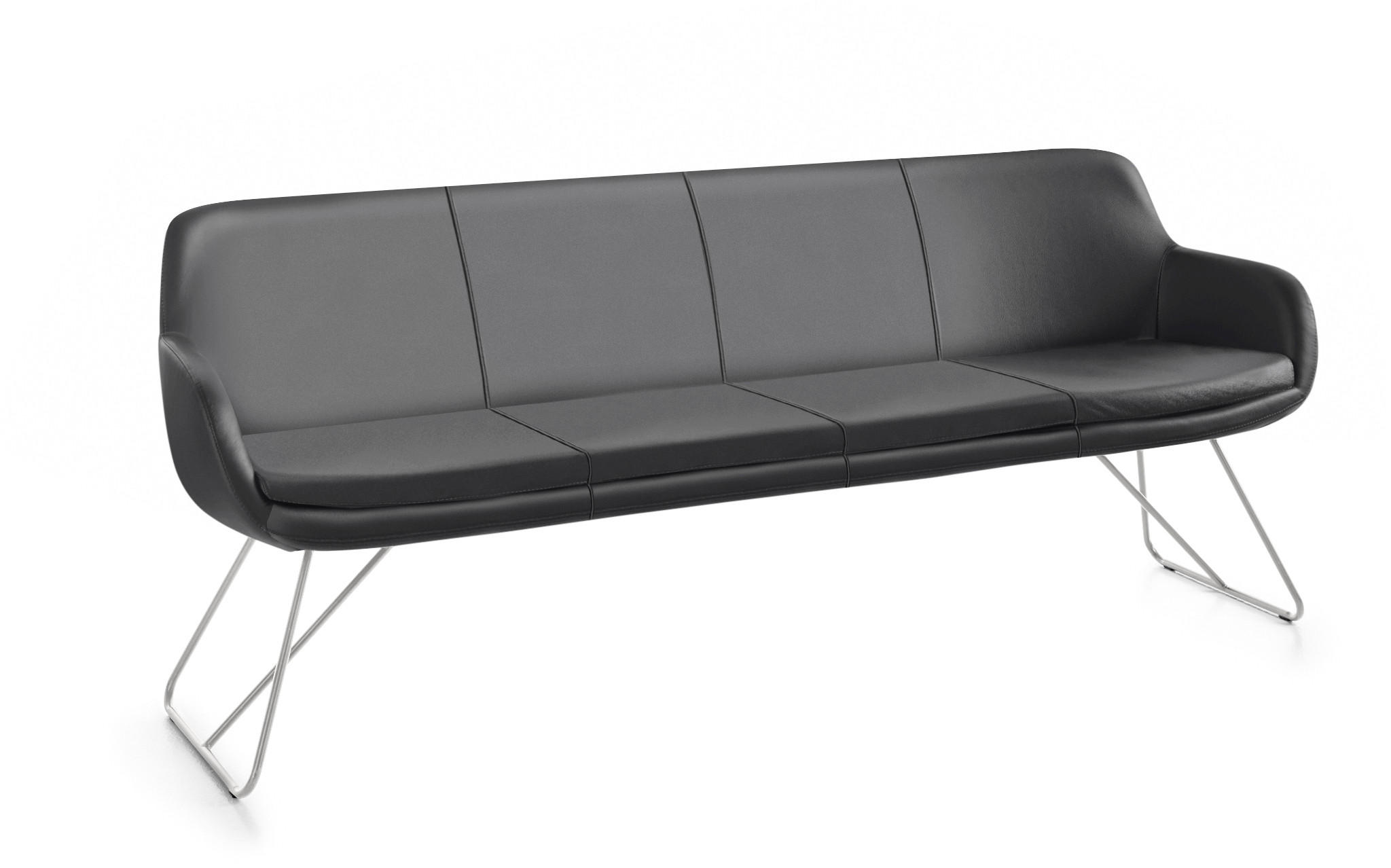 SITZBANK 200/87/65 cm Echtleder Dunkelgrau Metall  - Edelstahlfarben/Dunkelgrau, Design, Leder/Metall (200/87/65cm) - Musterring