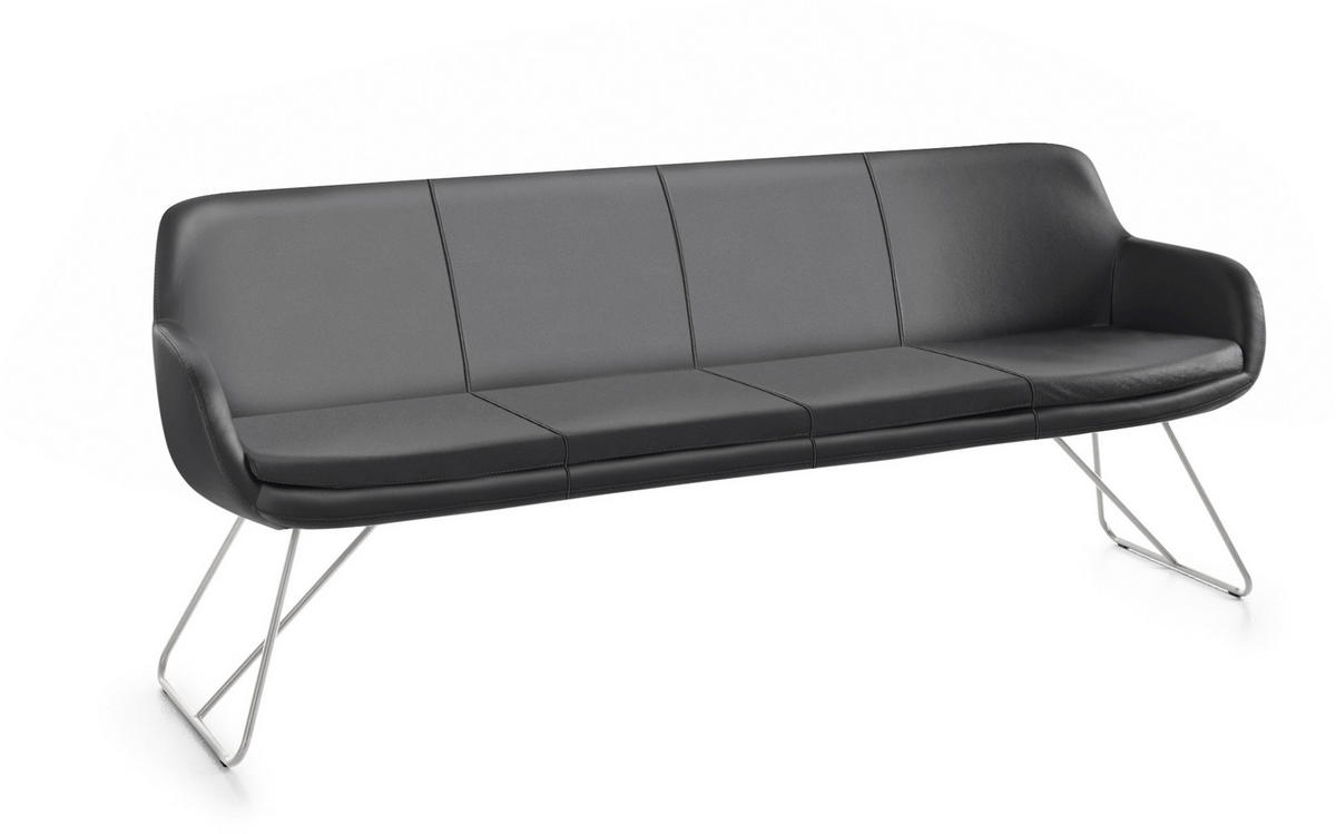 SITZBANK 200/87/65 cm Echtleder Dunkelgrau Metall  - Edelstahlfarben/Dunkelgrau, Design, Leder/Metall (200/87/65cm) - Musterring