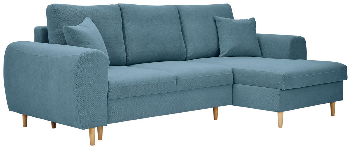 ECKSOFA in Webstoff Blau  - Blau/Naturfarben, Konventionell, Holz/Textil (250/145cm) - MID.YOU