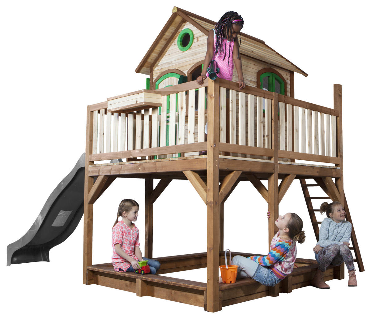 SPIELTURM 377/291/255 cm  - Braun/Grau, KONVENTIONELL, Holz (377/291/255cm) - Ambia Garden