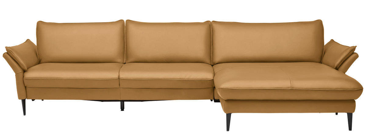ECKSOFA Echtleder Currygelb  - Currygelb/Schwarz, Design, Leder/Metall (334/172cm) - Valdera