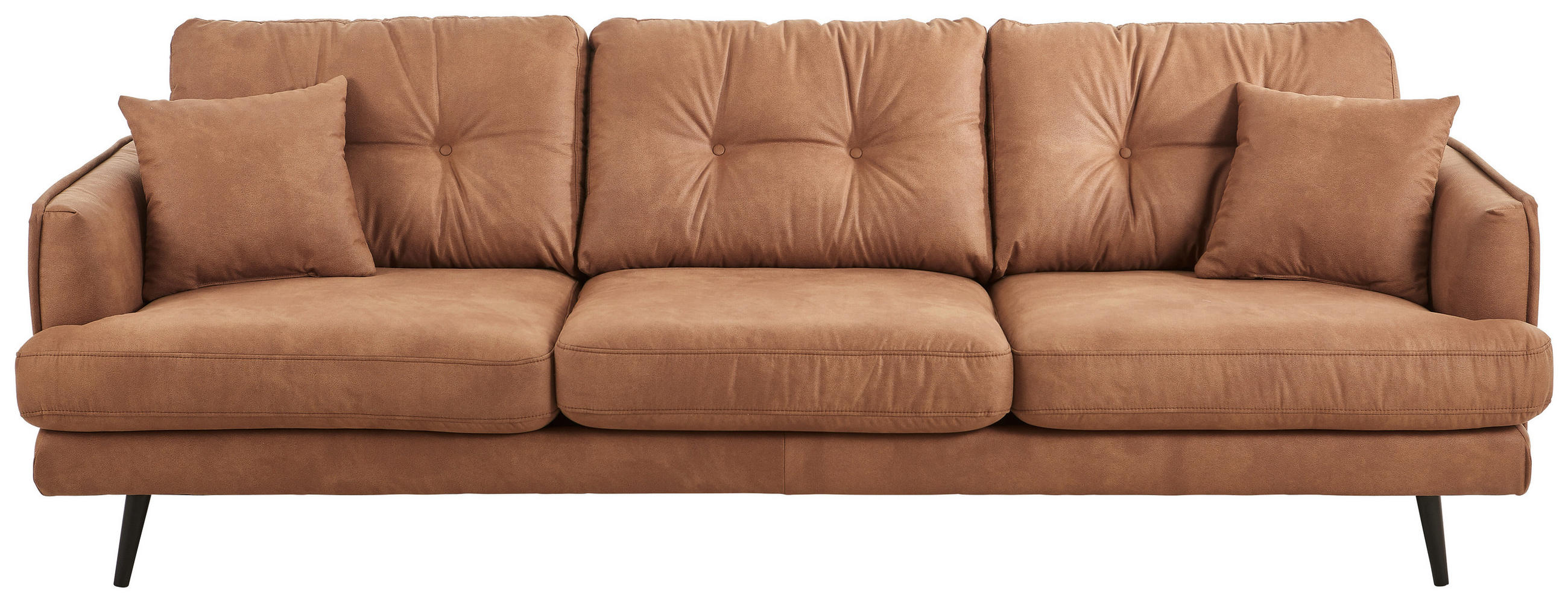 DREISITZER-SOFA Mikrofaser Braun - Schwarz/Braun, Design, Holz/Textil (257/89/92cm) - Carryhome