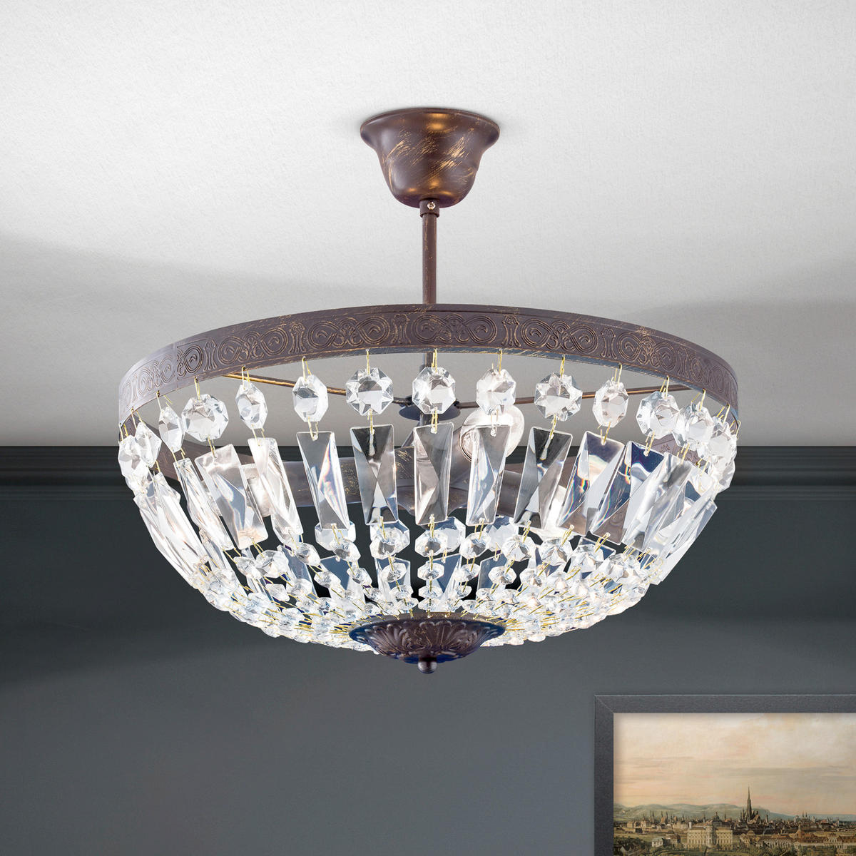 KRISTALL-DECKENLEUCHTE Plafond 40/27 cm   - Bronzefarben, KONVENTIONELL, Glas/Metall (40/27cm)