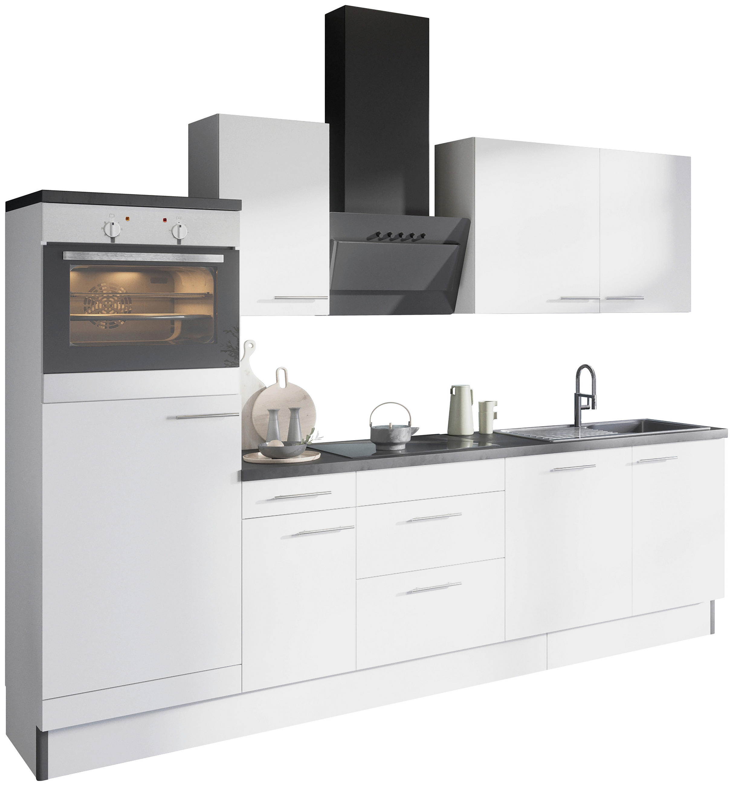 KÜCHENBLOCK 270 cm   in Weiß  - Edelstahlfarben/Anthrazit, Basics, Holzwerkstoff/Metall (270cm) - Optifit