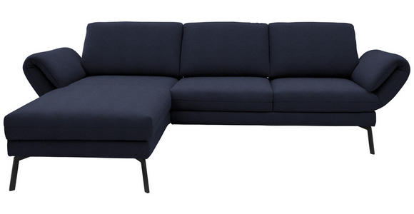 ECKSOFA  in Flachgewebe Blau Armteilverstellung, Relaxfunktion, Drehsitzfunktion  175-224/255-365 cm  - Blau/Schwarz, Design, Textil/Metall (175-224/255-365cm) - Dieter Knoll