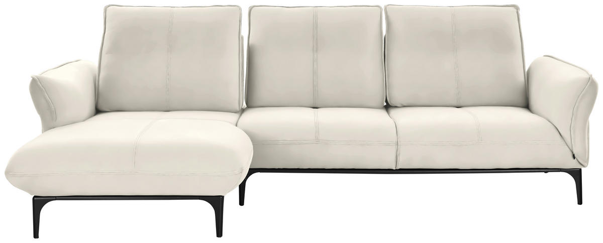 ECKSOFA in Echtleder Weiss  - Weiss/Schwarz, Natur, Leder (182/277cm) - Valnatura