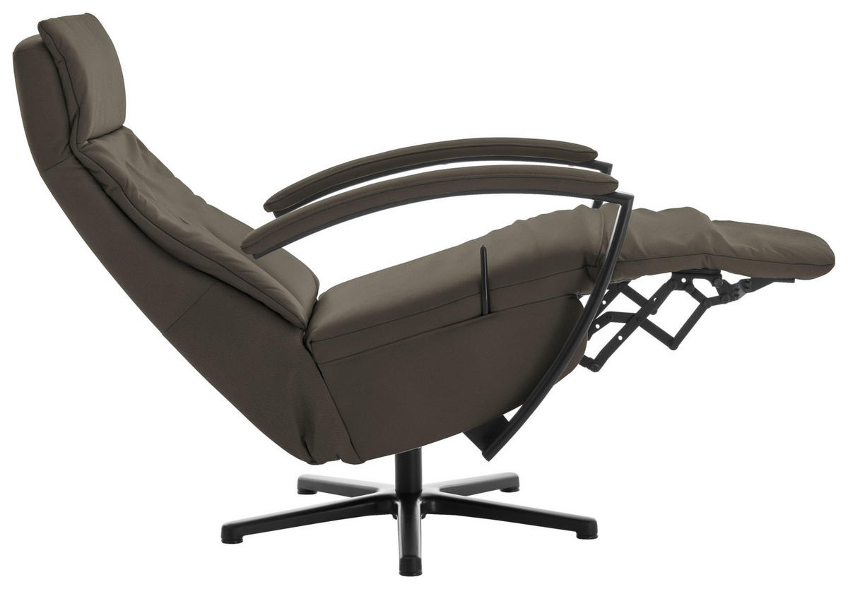 RELAXSESSEL in Leder Graubraun  - Graubraun/Schwarz, Design, Leder/Metall (76/112/83cm) - Beldomo Speed